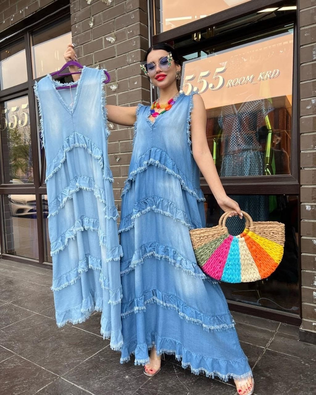 джинсовая платье,длинные сарафаны,модное платье,сарафан с оборками,платье в стиле