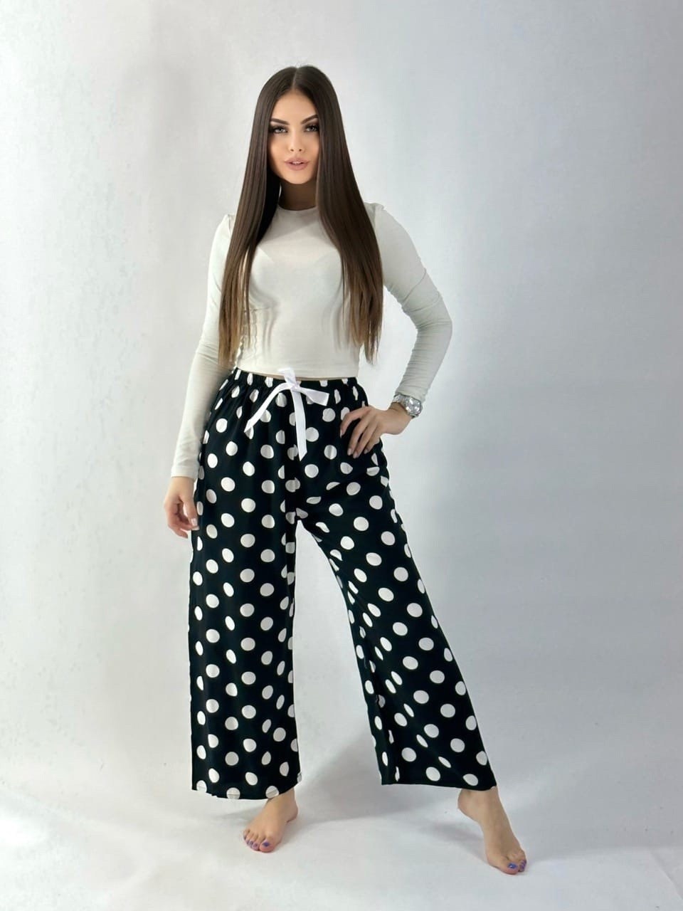 домашние брюки,штаны домашние,штаны домашние пляжные шаровары,кюлоты 503-130 горошек,пижамные штаны