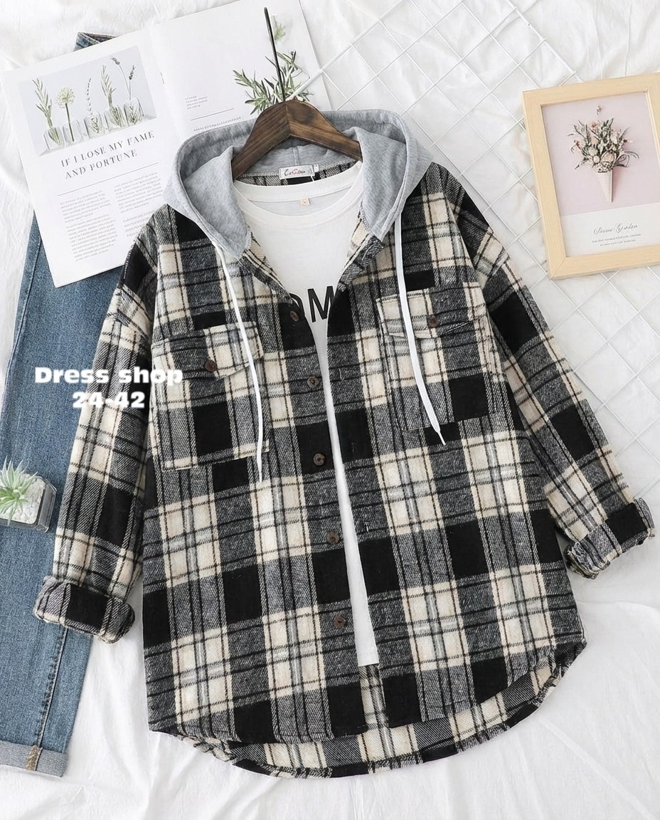 клетчатая рубашка с капюшоном,рубашка с капюшоном,рубашка в клетку с капюшоном,рубашка в клетку теплая с капюшоном,рубашка женская в клетку с капюшоном