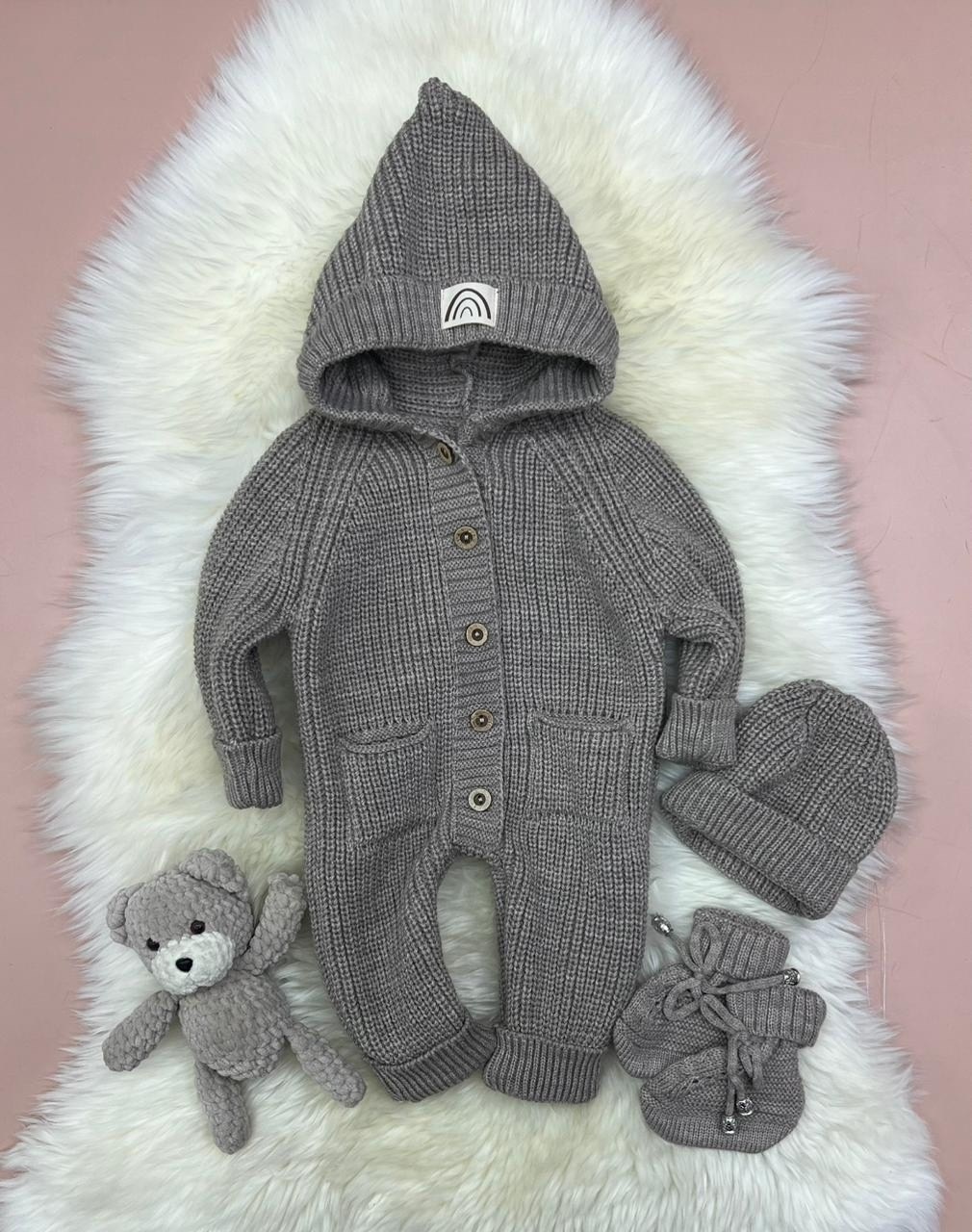 вязаный комбинезон для новорожденных с капюшоном,вязаные комбинезоны для новорожденных,вязаный комбинезон,комплект вязаный,комбинезон детский вязаный