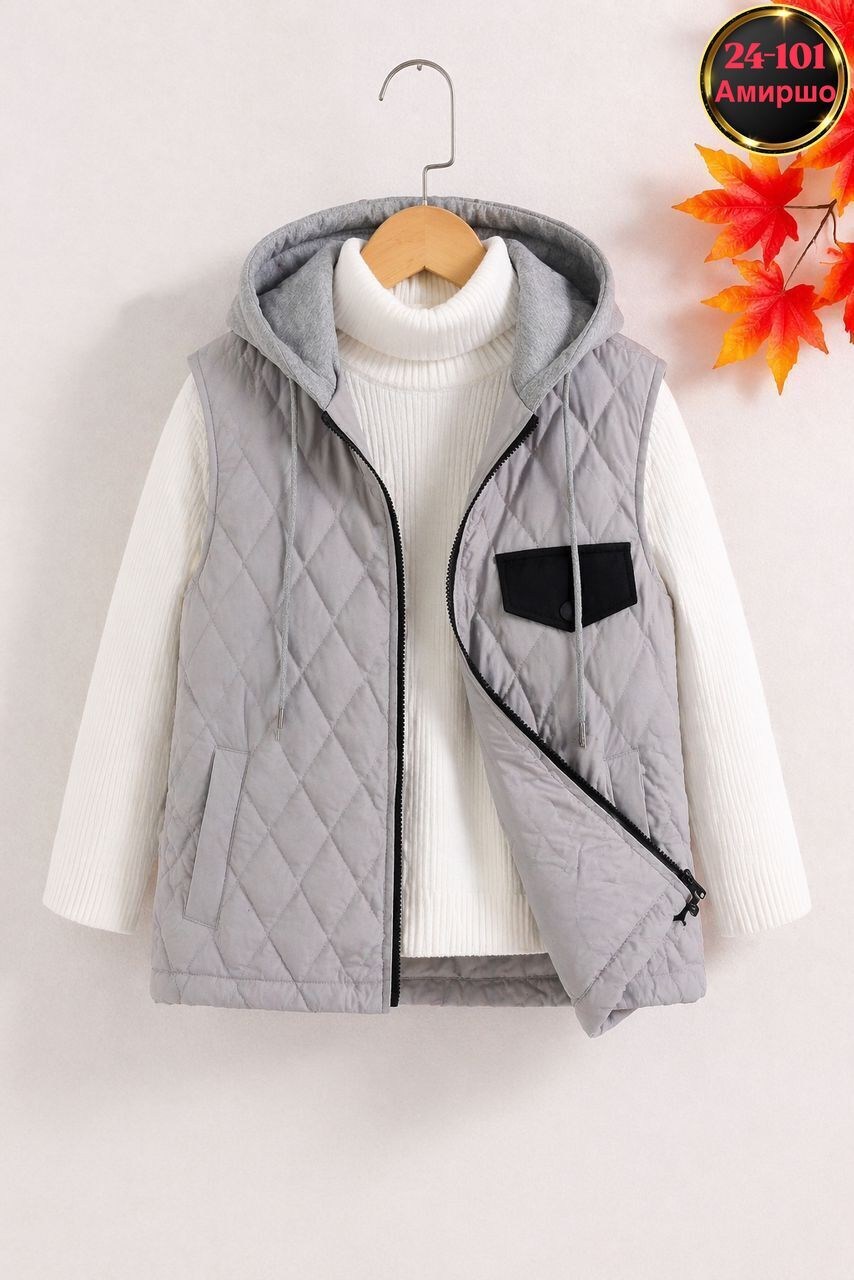 теплый жилет,жилет с капюшоном,жилет для девочек,детский жилет,жилетка с капюшоном