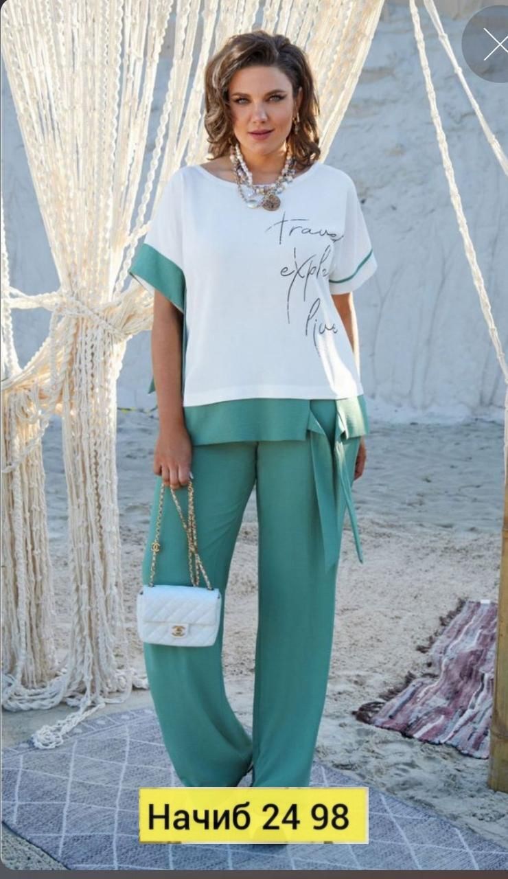 летние костюмы женские,костюм vittoria queen 24783 двойка бирюзовый,летний брючный костюм женский 2025,летний брючный костюм,костюм с брюками