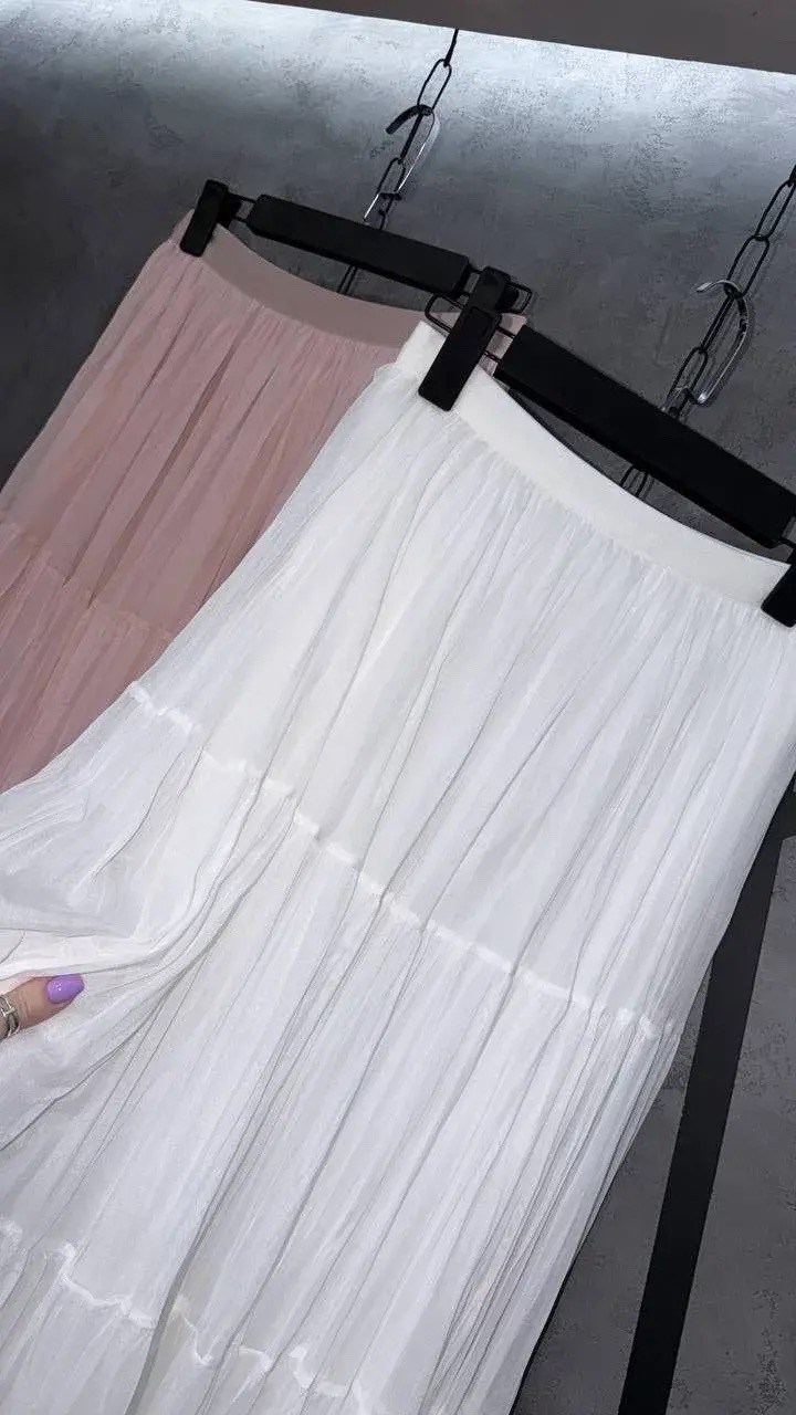 юбка средней длины,юбка с оборками,юбка,шифоновая женская юбка,шифоновая юбка