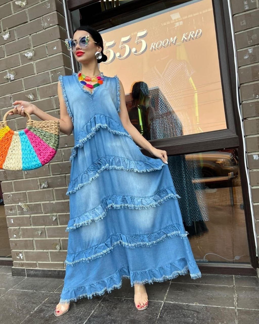 джинсовая платье,длинные сарафаны,модное платье,сарафан с оборками,платье в стиле