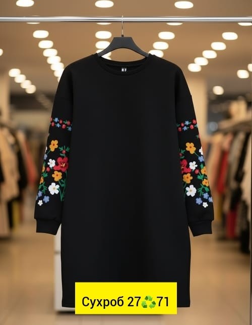 платье с вышитыми рукавами,женское платье,платье ,платье свитшот,платье для женщин