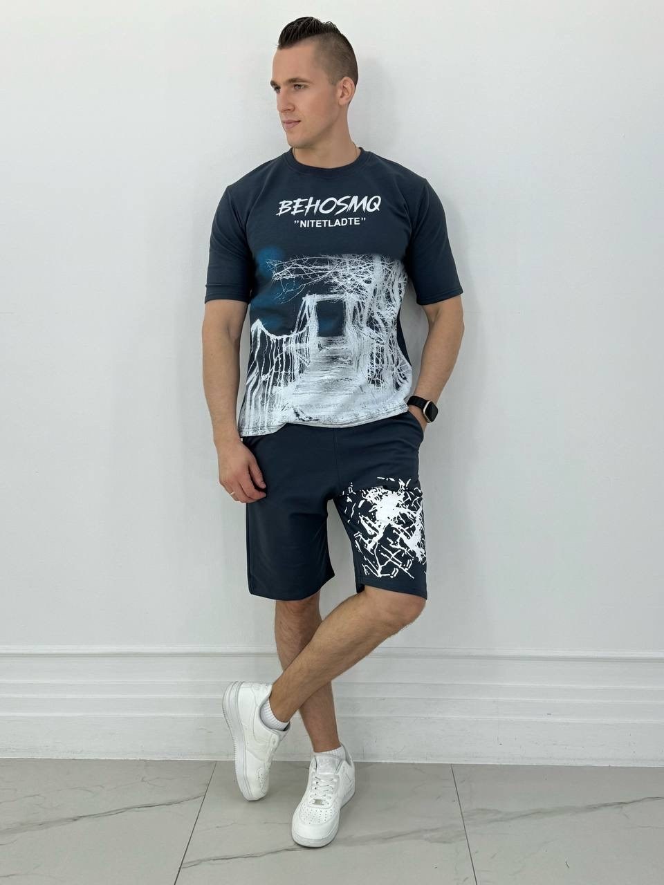 спортивные костюм мужские с шортами,костюм спортивный мужской с шортами и футболкой,мужской костюм с шортами,костюм летний с шортами и футболкой спортивный,костюм футболка с шортами kim store цвет чер