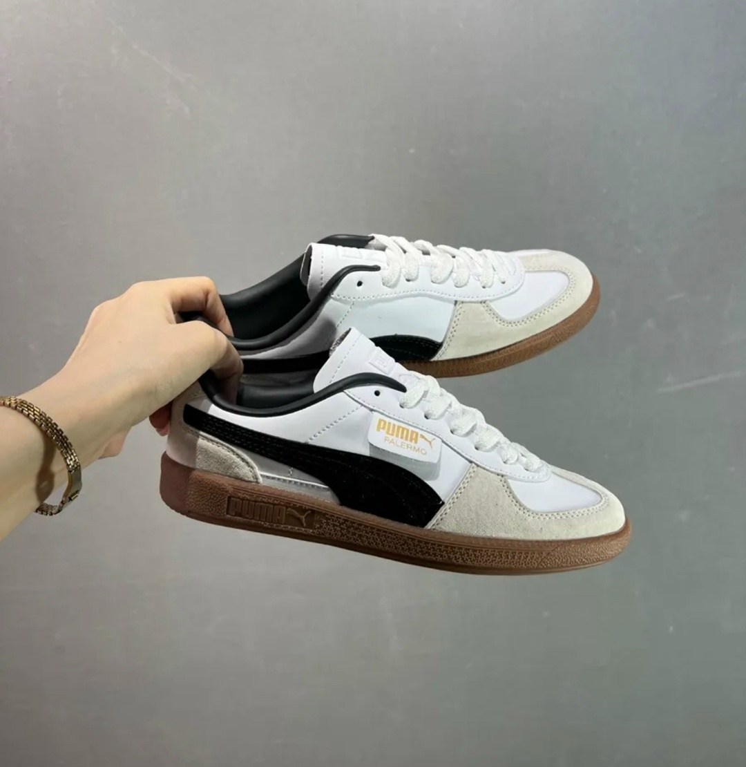кроссовки puma,кроссовки puma palermo,кеды мужские puma palermo lth puma white/vapor gray/gum,puma низкие кроссовки 'palermo' белый,