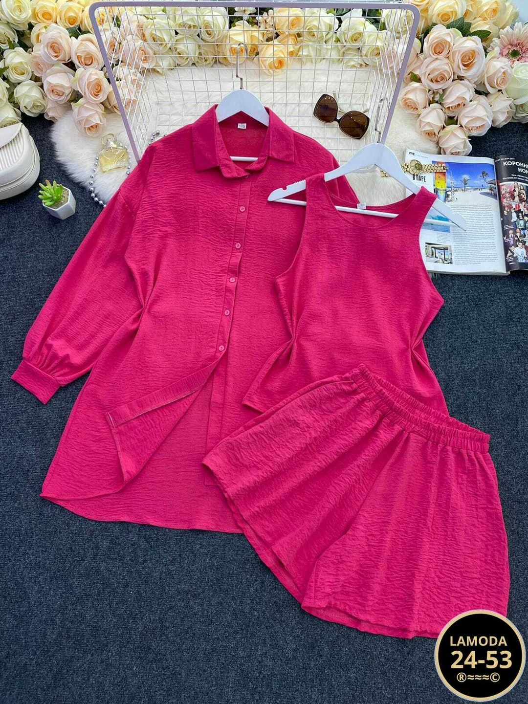 женский костюм с шортами,модная , ,женские костюмы,костюм розово