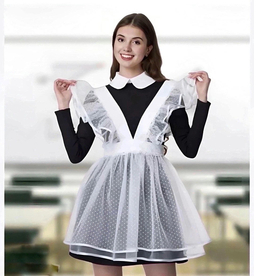 фартук школьный,школьный фартук в горошек,фартук школьный белый,фартук школьный на выпускной,кружевной фартук