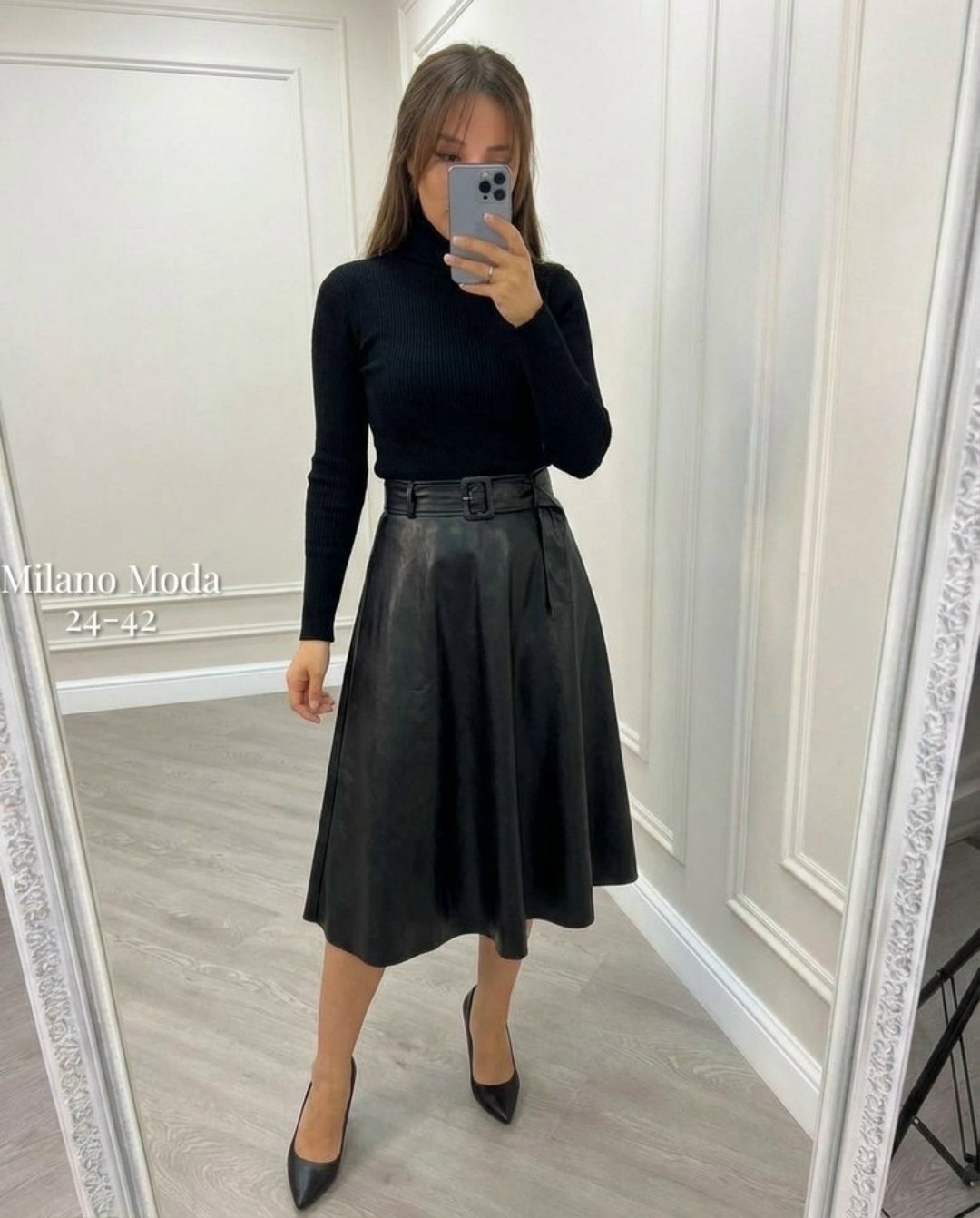 юбка из экокожи миди,кожаная юбка миди,кожаная юбка,юбка,юбка кожаная миди трапеция katty po