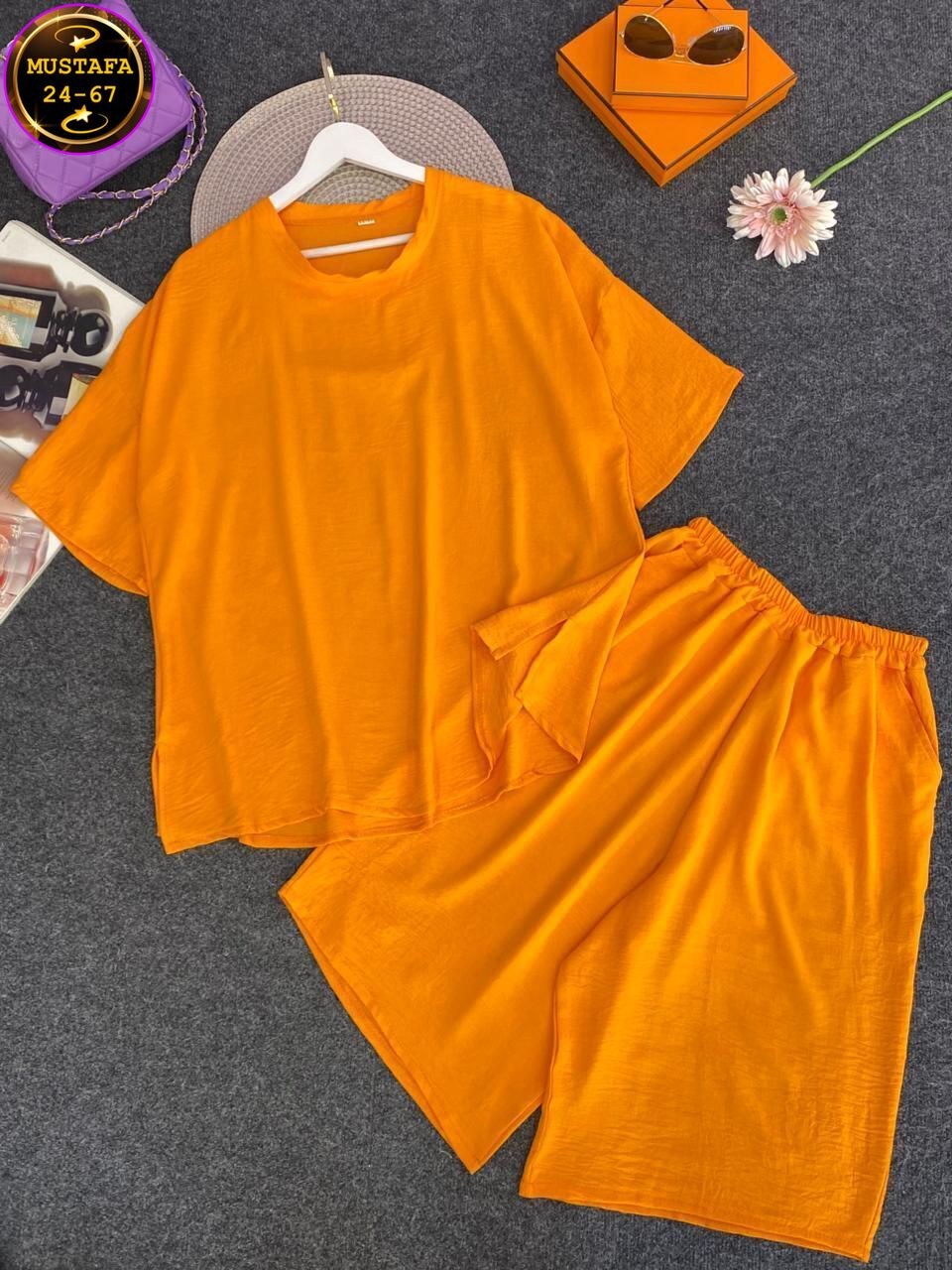 костюм оранжевый,оранжевый костюм с шортами женский,женский костюм двойка,костюм двойка,летний женский костюм