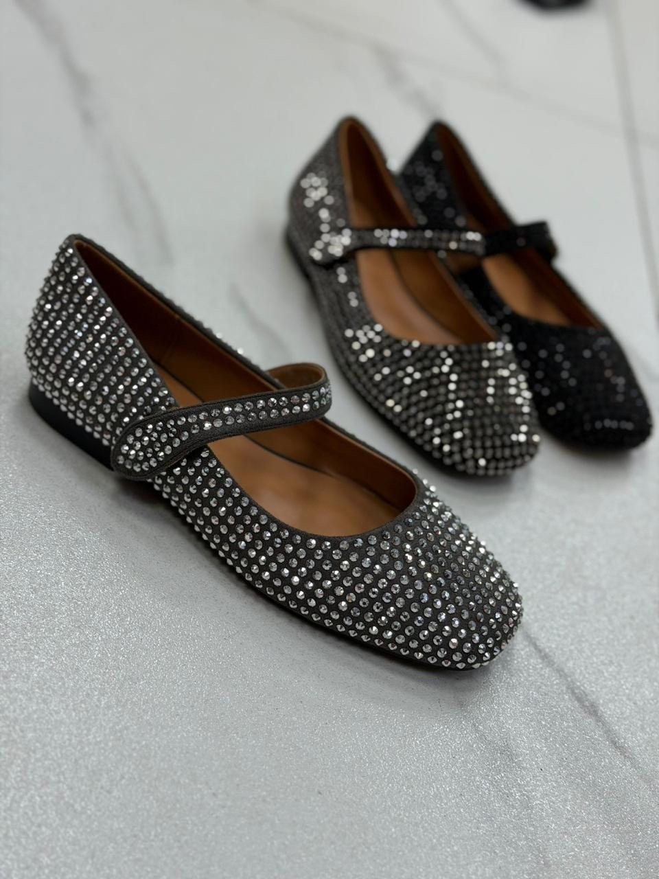 ,черные кожаные балетки с камнями alaia,балетки,балетки женские, женская