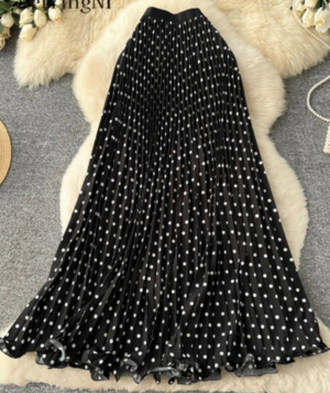 юбка женская плиссированная,женская юбка в горошек,юбка в горошек,плиссированная юбка в горошек,черная юбка в горошек