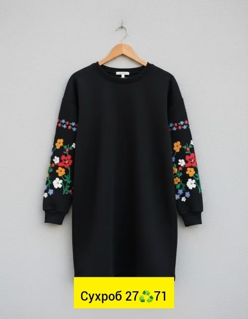 платье с вышитыми рукавами,женское платье,платье ,платье свитшот,платье для женщин