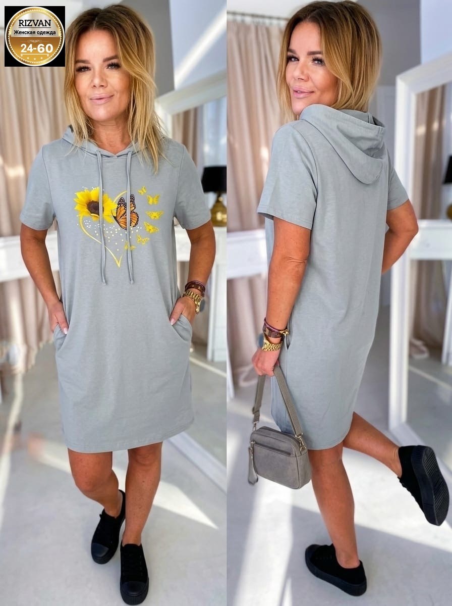 платье спортивное с капюшоном,платье туника,трикотажное платье,платье женское туника,платье с капюшоном