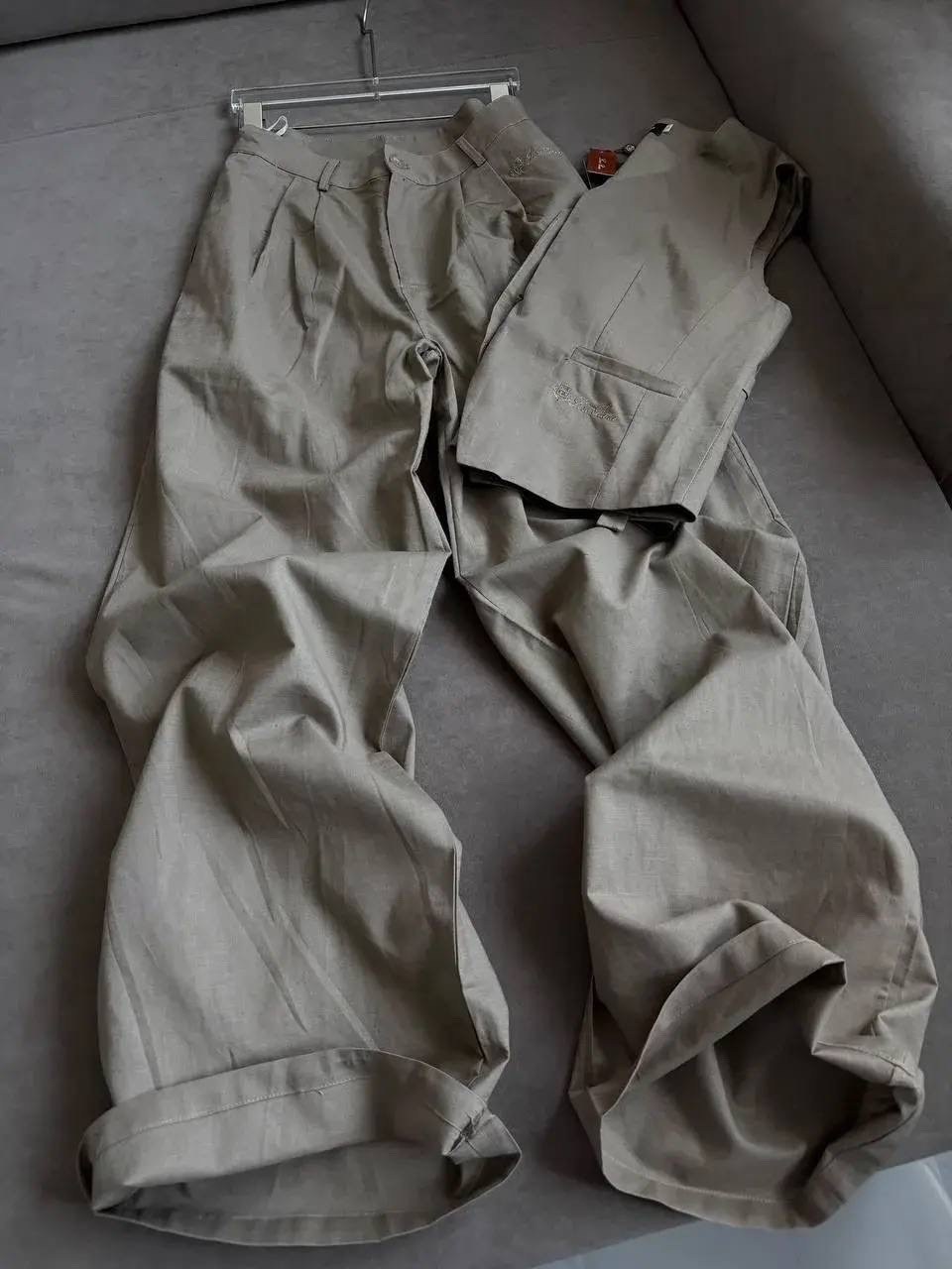 женский брючный костюм,жилет льняной,жилет женский,брючной костюм,льняной костюм с жилеткой женский