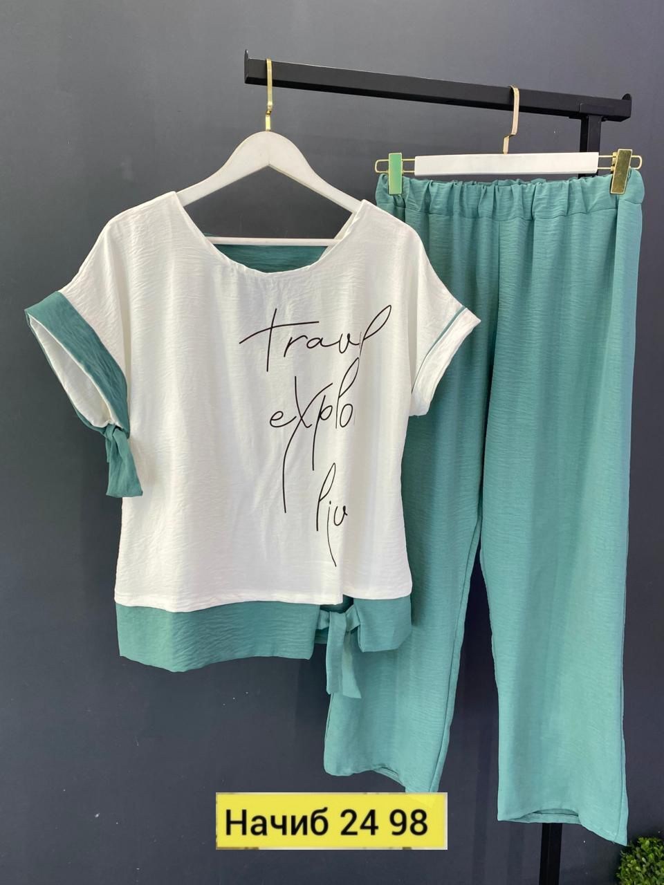 летние костюмы женские,костюм vittoria queen 24783 двойка бирюзовый,летний брючный костюм женский 2025,летний брючный костюм,костюм с брюками