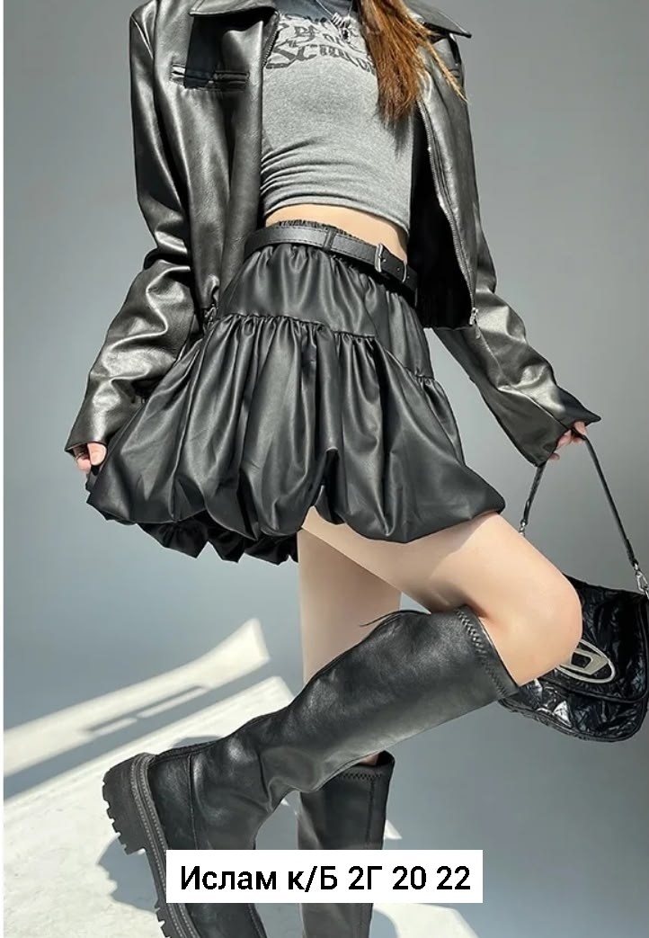 юбка из искусственной кожи,юбка с оборками,юбка кожаная,короткая кожаная юбка,кожаная мини юбка