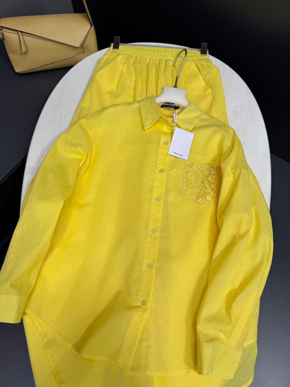 идеальный костюм изо льна: рубашка + брюки, lemon - l-xl,идеальный костюм изо льна рубашка + брюки lemon,брючный костюм,желтый костюм,жёлтый костюм женский брючный