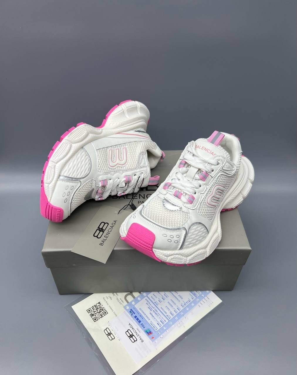 кроссовки женские balenciaga,кроссовки balenciaga,женские кроссовки balenciaga 3xl серебристые с розовым,кроссовки женские,женские брендовые кожаные кроссовки balenciaga premium
