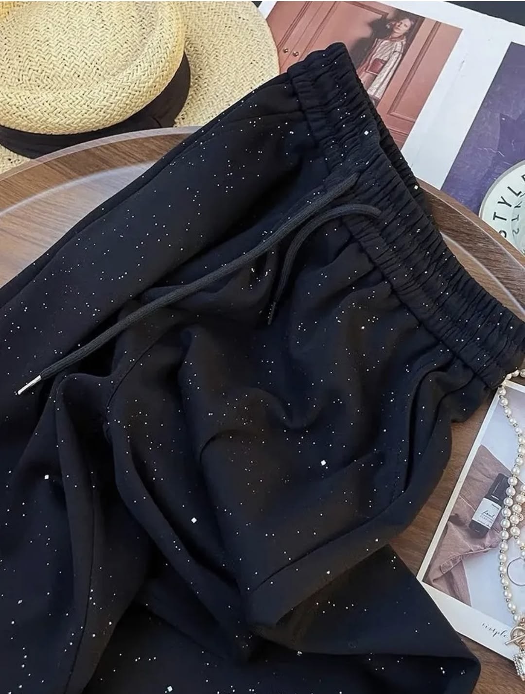 блестящие брюки из полиэстера,брюки женские черные,женские широкие брюки starry sky ice silk с высокой талией,брюки классические,модные штаны