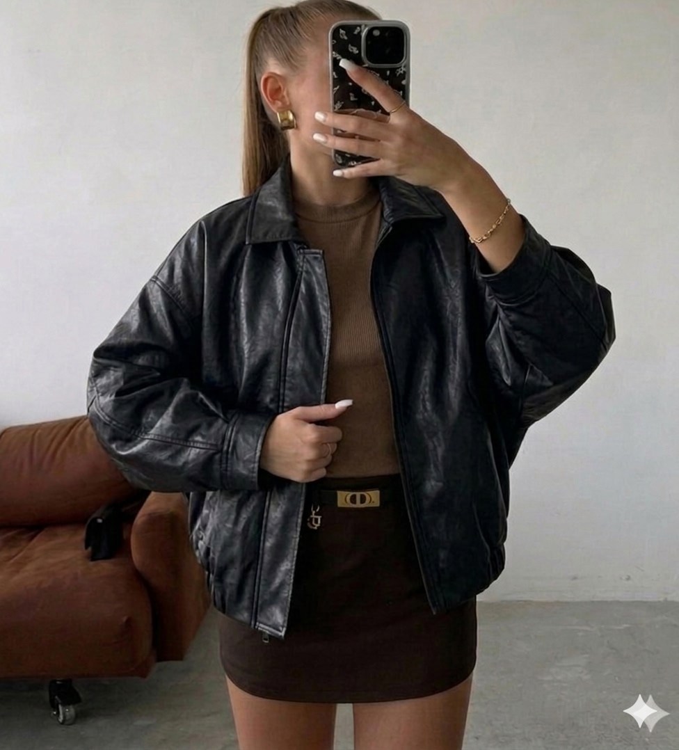 женская модная кожаная куртка 90%,повседневная куртка,кожаная куртка,women’s fashion 90s leather jacket oversized brown bomber jacket,women 90's fashion leather jacket vintage leather oversized bomber