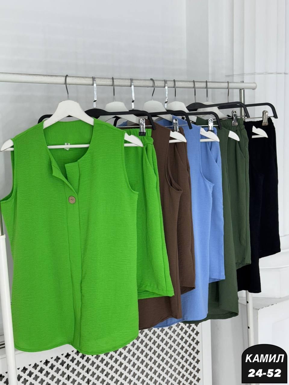 женский костюм с шортами,летние костюмы женские, ,летние костюмы,костюм из льна лайм