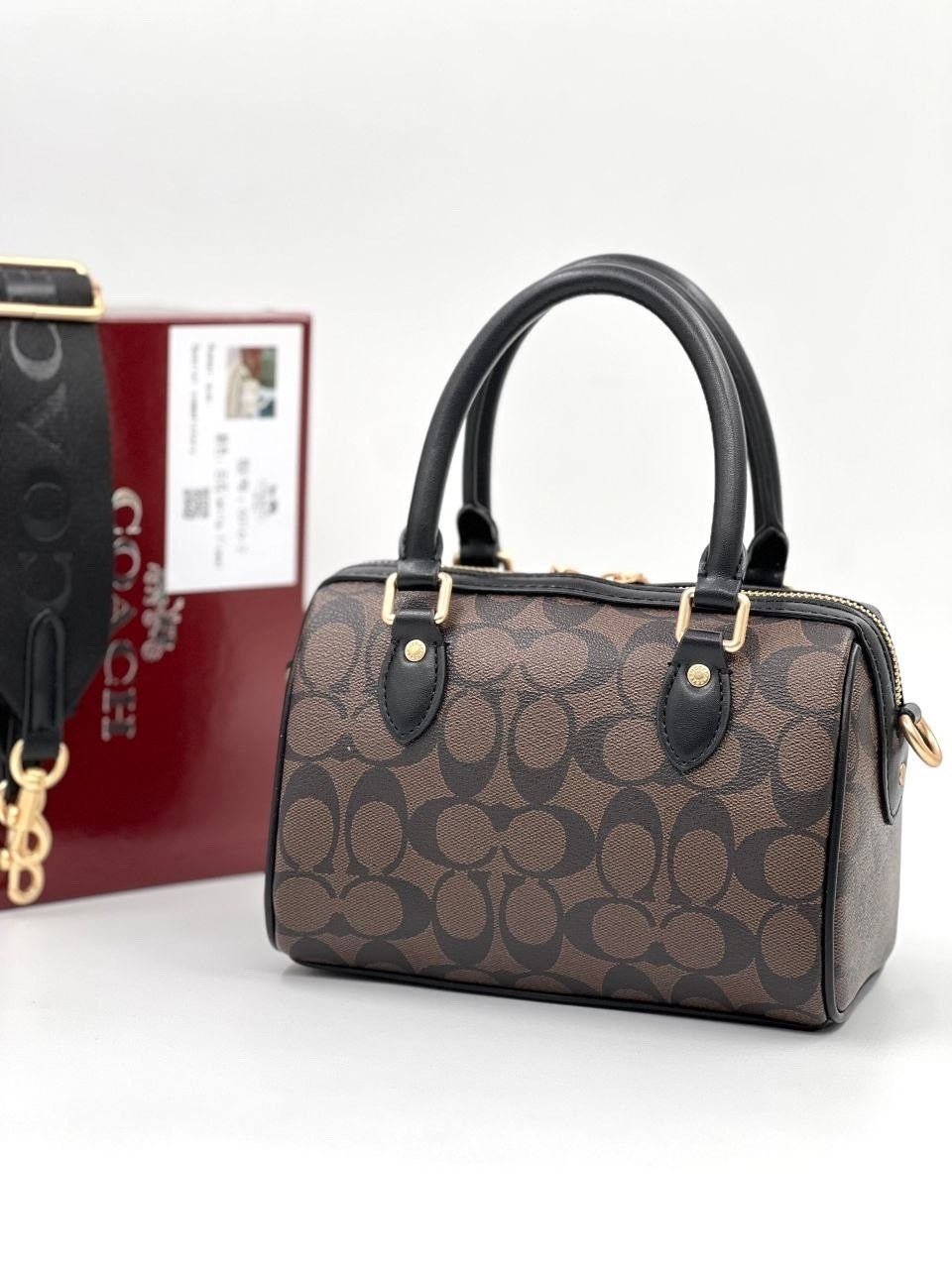 сумка coach,сумка женская coach,coach сумка rowan satchel in signature canvas,сумка с фирменным покрытием coach,сумка coach коричневый