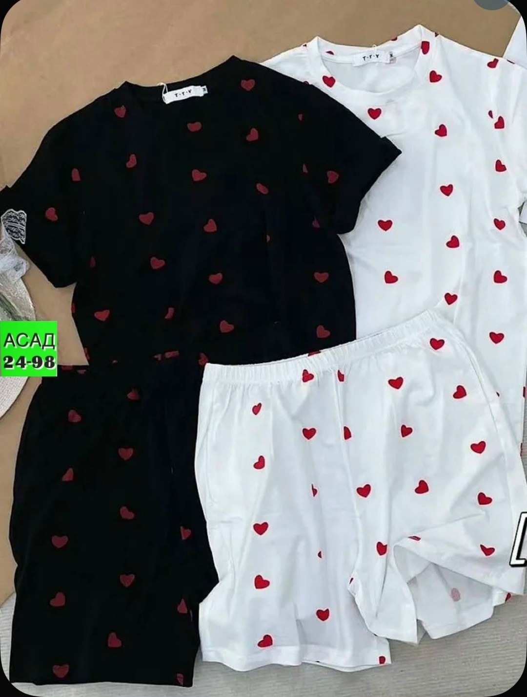 пижама с сердечками с шортами и топом костюм летний для дома umood 218997300,пижама женская,пижама с шортами женская,пижама с сердечками с шортами и топом костюм летний для дома umood,пижама