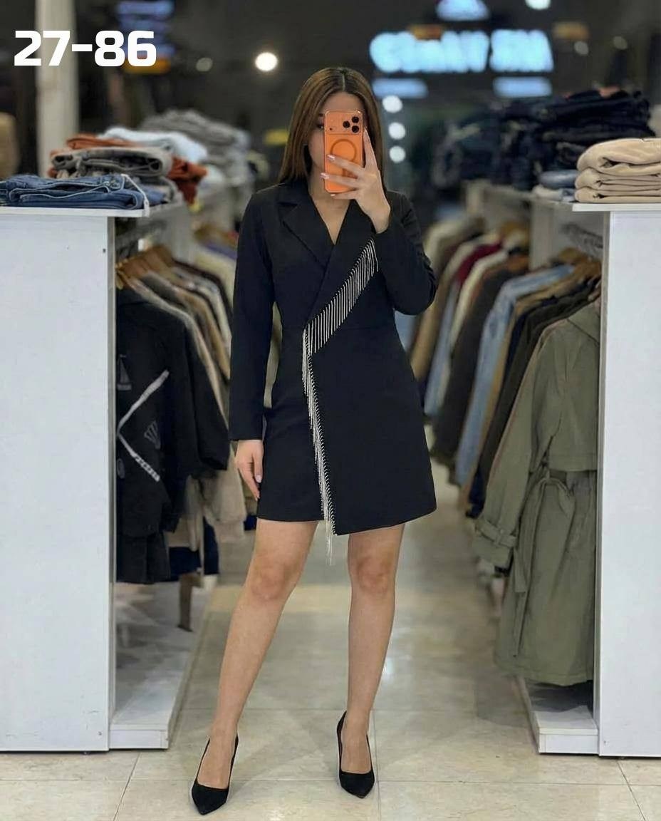 платье пиджак,платье женское,стильное платье пиджак,платье пиджак с цепочками,платье пиджак на запах с бахромой из страз