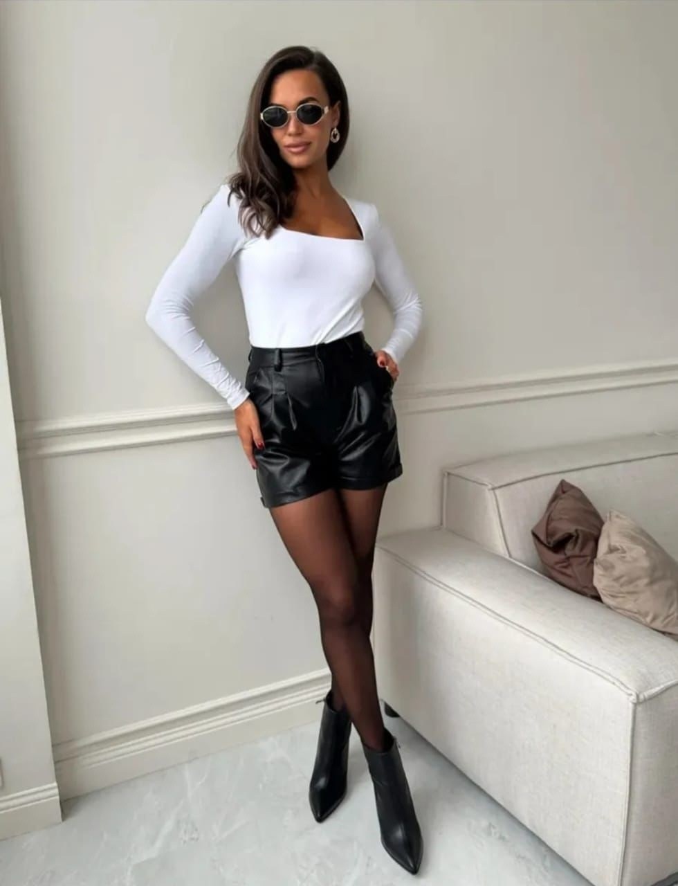 кожаные шорты женские,шорты классические из эко-кожи lana black,кожаные шорты,шорты из экокожи,шорты женские кожаные из экокожи ranims