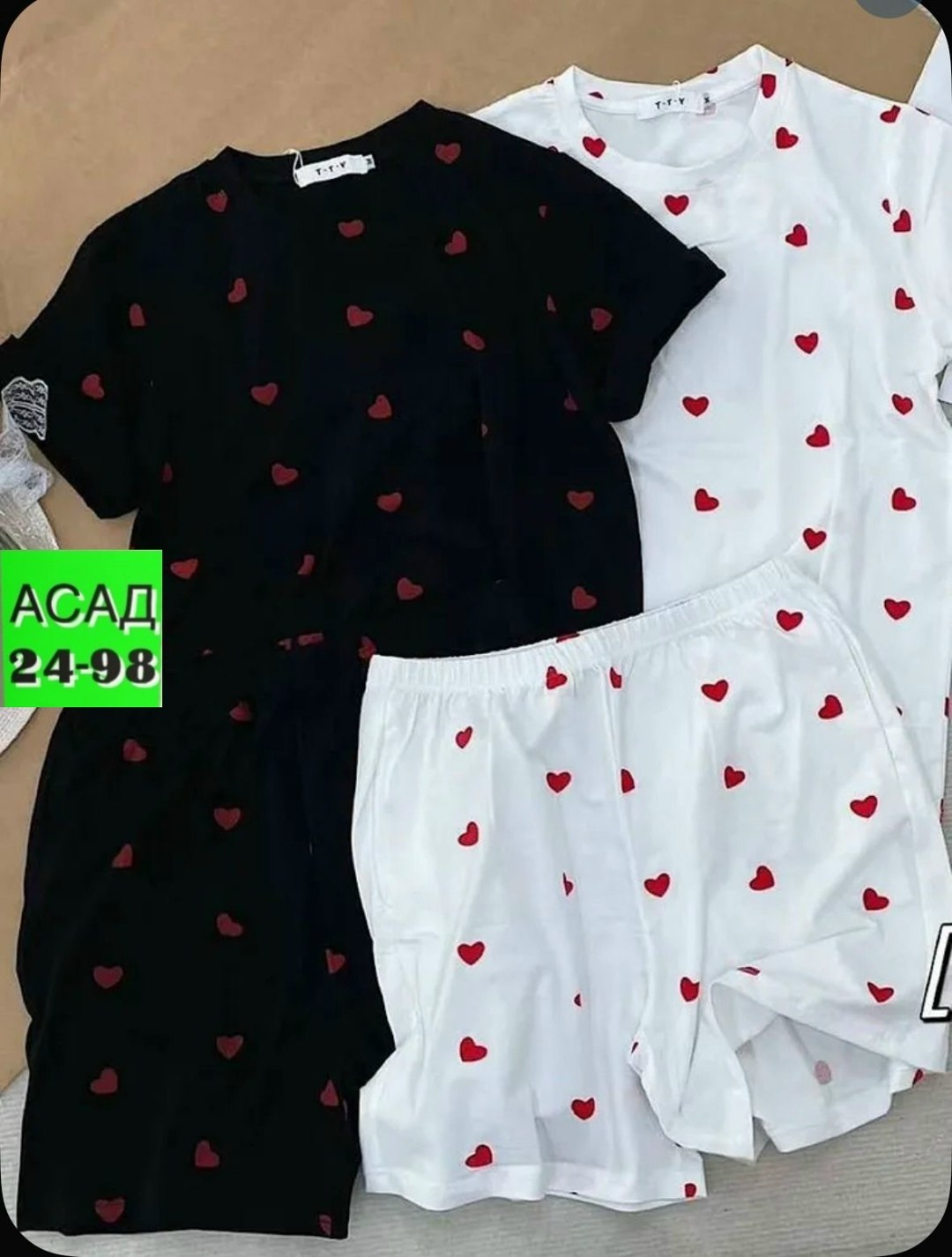 женская пижама с шортами,пижама женская,пижама с сердечками с шортами и топом костюм летний для дома umood 218997300,пижама женская с футболкой и шортами,комплект пижама