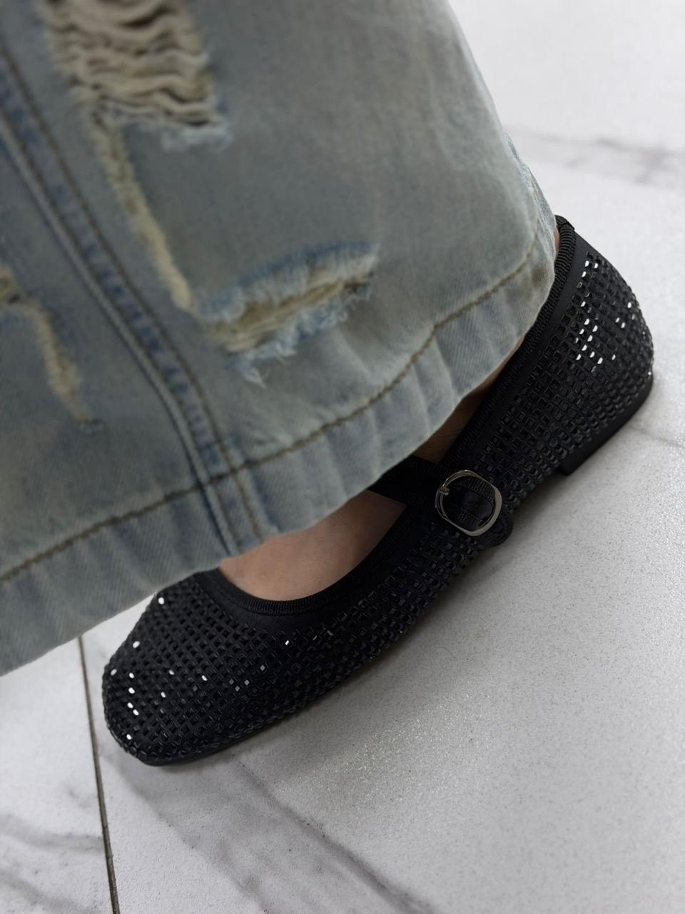 ,черные кожаные балетки с камнями alaia,балетки,балетки женские, женская