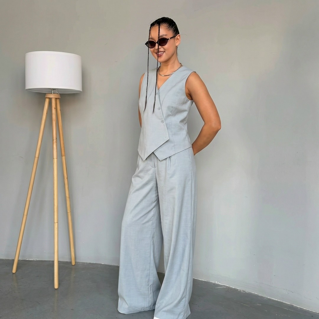 костюм летний льняной с жилетом и брюками trendyclo,костюм льняной брючный с жилетом,льняной костюм женский с жилеткой и брюками,брючный костюм,женский брючный костюм из двух предметов