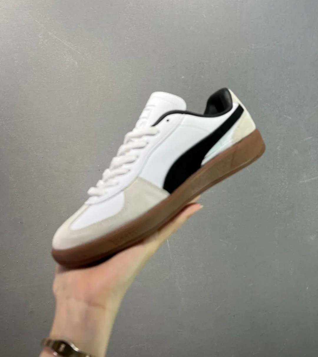 кроссовки puma,кроссовки puma palermo,кеды мужские puma palermo lth puma white/vapor gray/gum,puma низкие кроссовки 'palermo' белый,