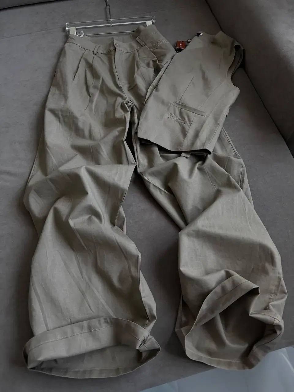 женский брючный костюм,жилет льняной,жилет женский,брючной костюм,льняной костюм с жилеткой женский