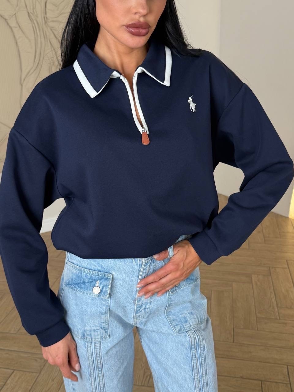 свитшот женская,женская кофта,темно синий свитшот,кофты поло,свитшот