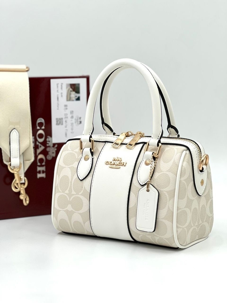 сумка coach,сумка женская coach,coach сумка rowan satchel in signature canvas,сумка с фирменным покрытием coach,сумка coach коричневый