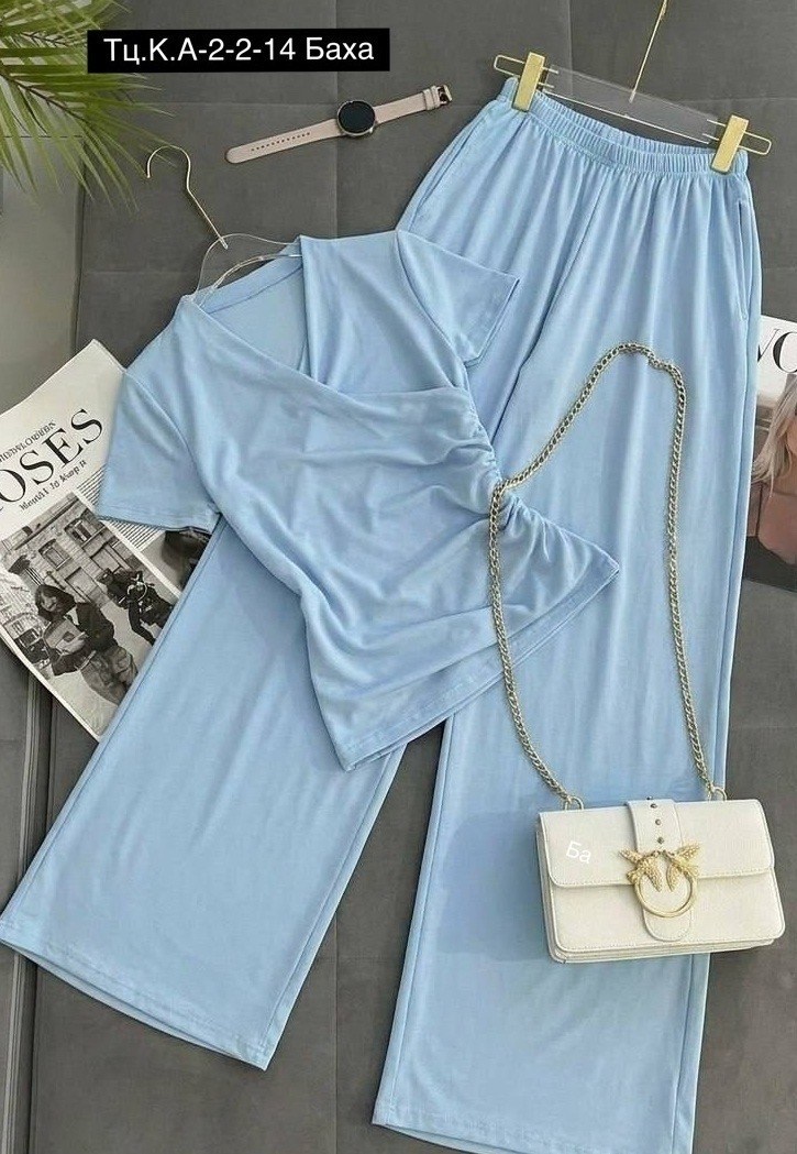 костюм женский,брючный костюм,костюм с брюками палаццо,костюм с брюками палаццо голубой,костюм голубой