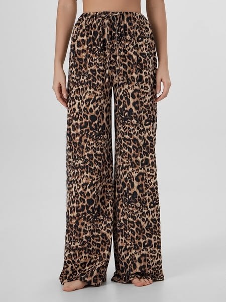 широкие брюки с леопардовым принтом vero moda,брюки черный леопард на коричневом,брюки 1жбб4618001н черный леопард на коричневом,брюки с леопардовым принтом,брюки buter 2893 принт леопард