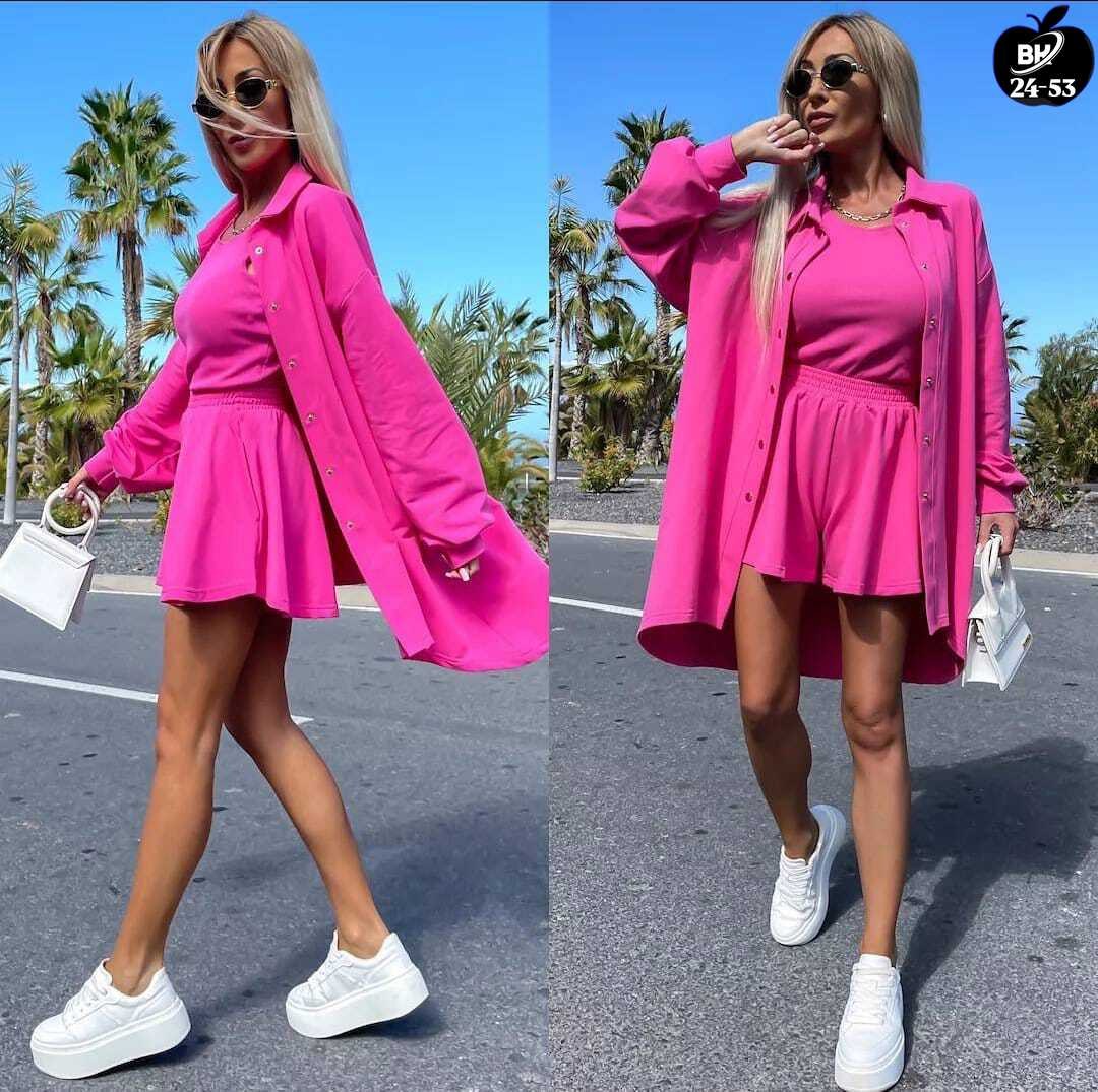 женский костюм с шортами, ,модная ,женские костюмы,костюм розово