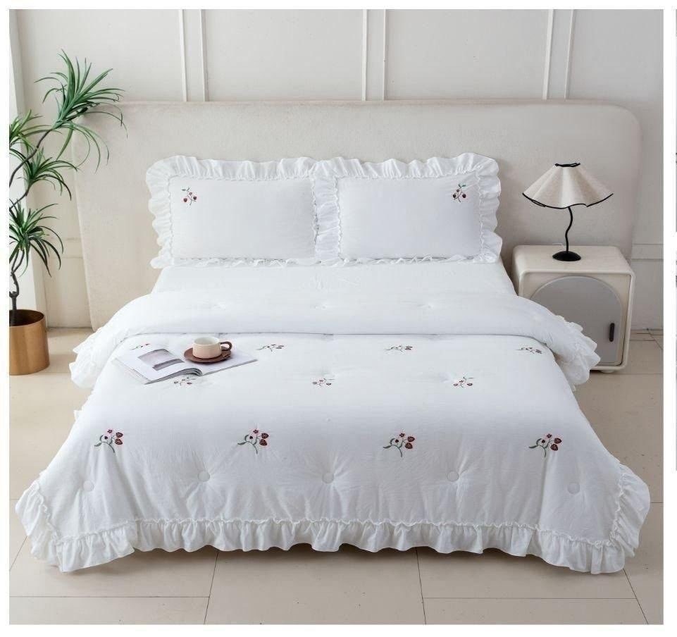 комплект одеяло,постельное белье,постельное белье с рюшами и вышивкой евро angelo custode,комплект постельного белья,комплект постельного белья с готовыми одеялами