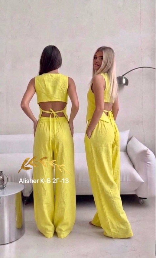костюм брючный летний,летние костюмы женские,костюм с брюками палаццо,костюм с широкими брюками,костюм желтый