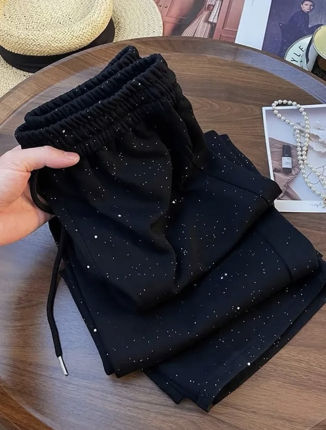 блестящие брюки из полиэстера,брюки женские черные,женские широкие брюки starry sky ice silk с высокой талией,брюки классические,модные штаны