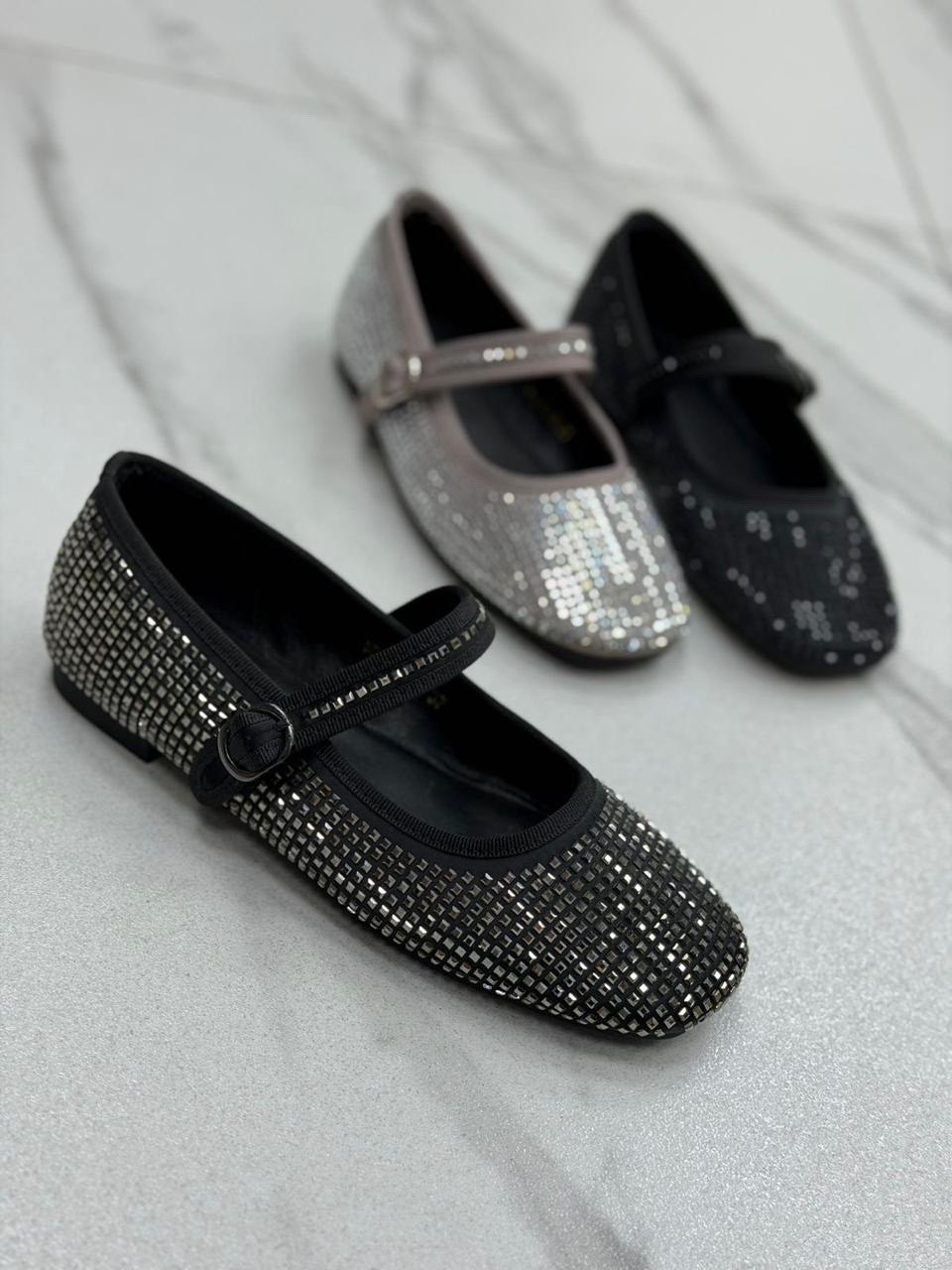 ,черные кожаные балетки с камнями alaia,балетки,балетки женские, женская