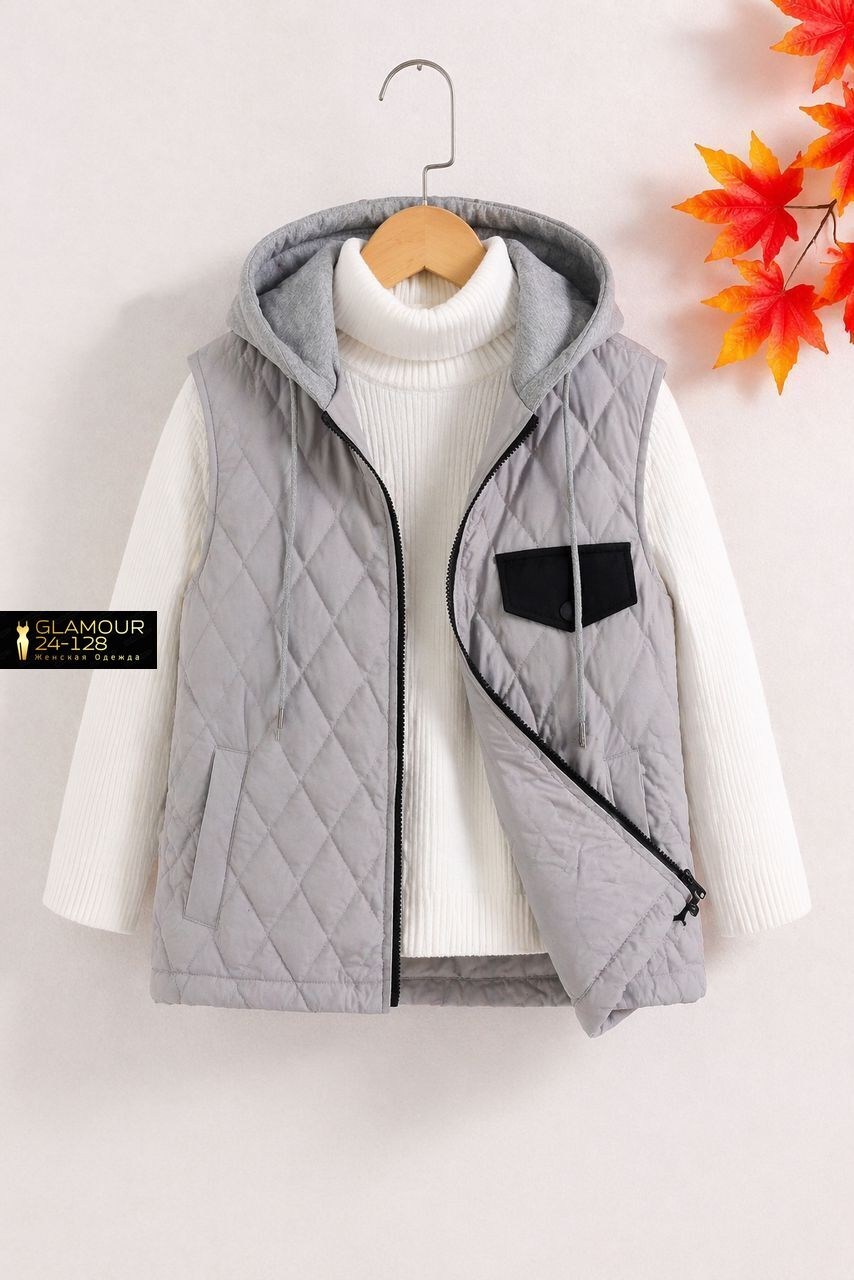 детский жилет,жилетка демисезонная,жилет с капюшоном,жилет для девочки утепленный,жилет женский