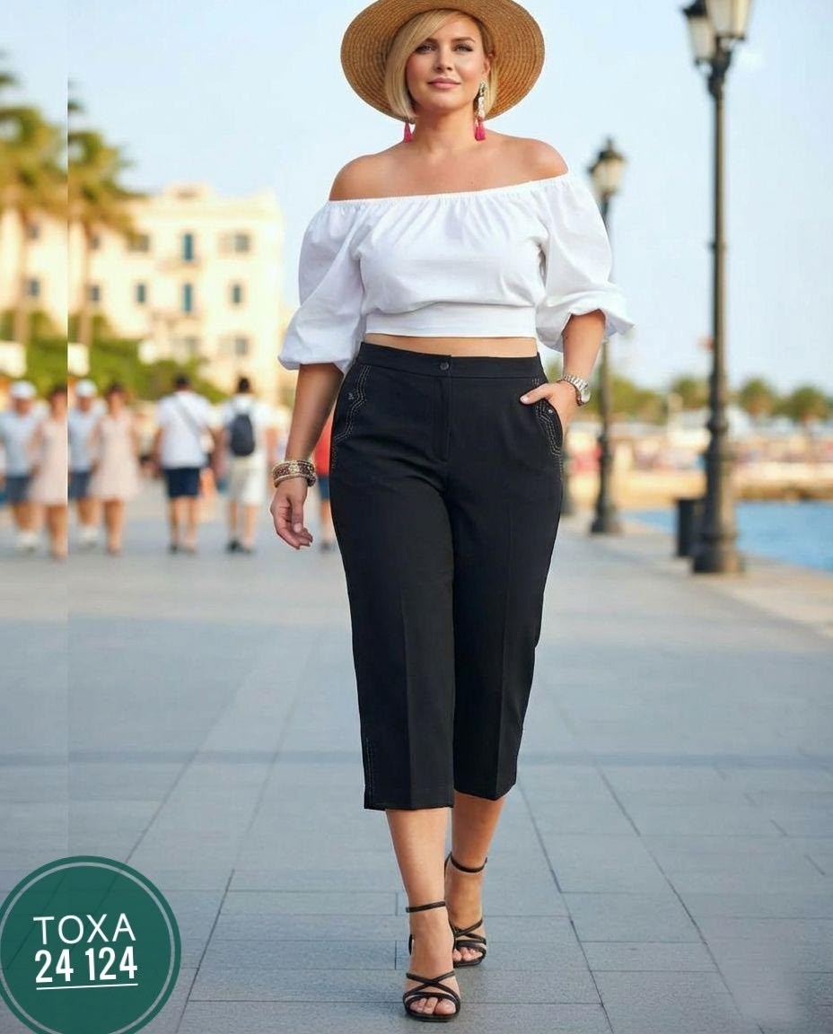 брюки для полных женщин,брюки бермуды,брюки для полных,укороченные широкие брюки на полных женщин,укороченные брюки для полных женщин