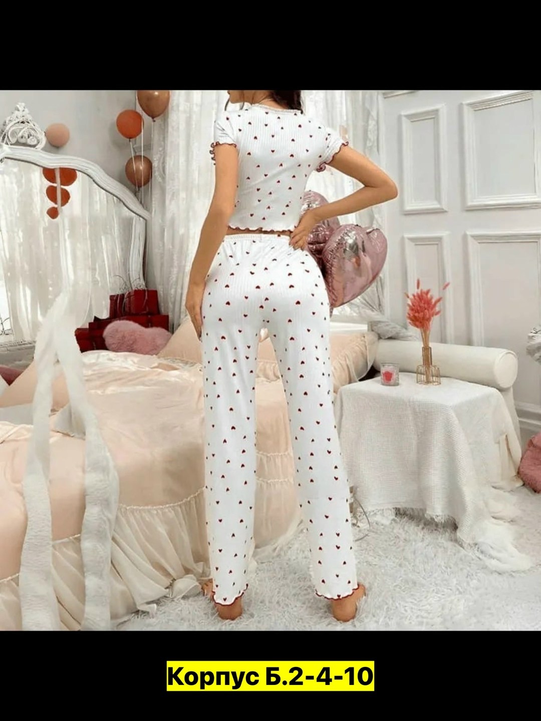 женские пижамные комплекты,пижамы для женщин,женская пижама,женская пижама с принтом и бантиком,пижама женская с брюками m,l,xl,xxl,с сердечками