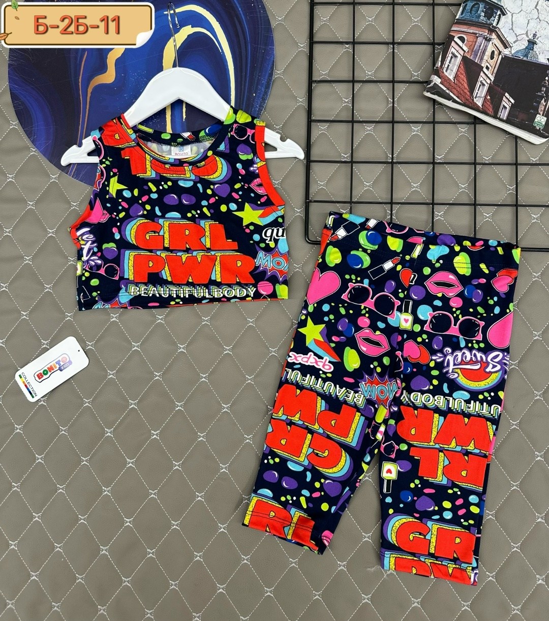 летний костюм из бамбука для девочки happyfox,костюм для девочек happyfox мультицвет,костюм для девочки,костюм детский летний с бриджами happyfox,детский летний костюм для девочек