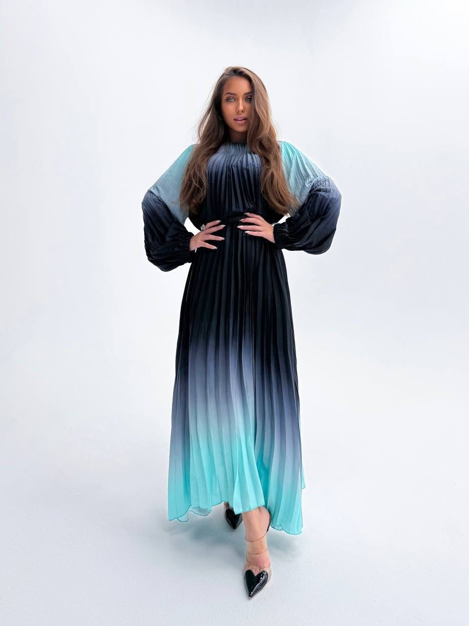 платье гофре,платье с градиентом,платье плиссе,женское плиссированное платье с градиентом deat,платье женское градиент